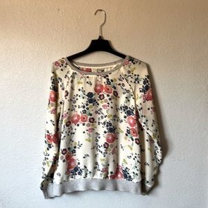 LC Lauren Conrad-Sheer sweatshirt style blouse-cream w/Floral print-Size medium